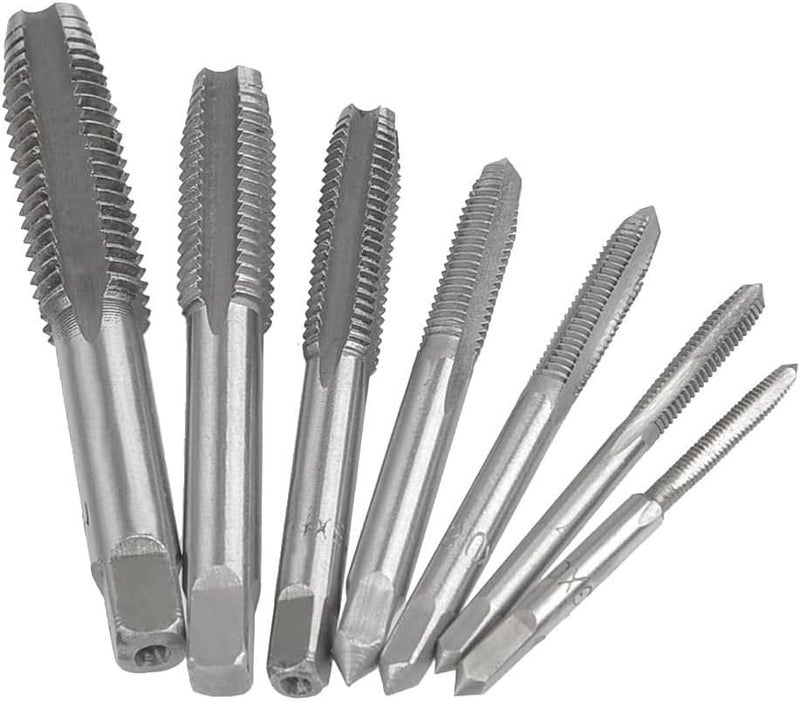 fixinus Store 7 Piece Metric Thread Tap Set, HSS Tapping Tool Set M3 M4 M5 M6 M8 M10 M12 Hand Tap Set - Image 1